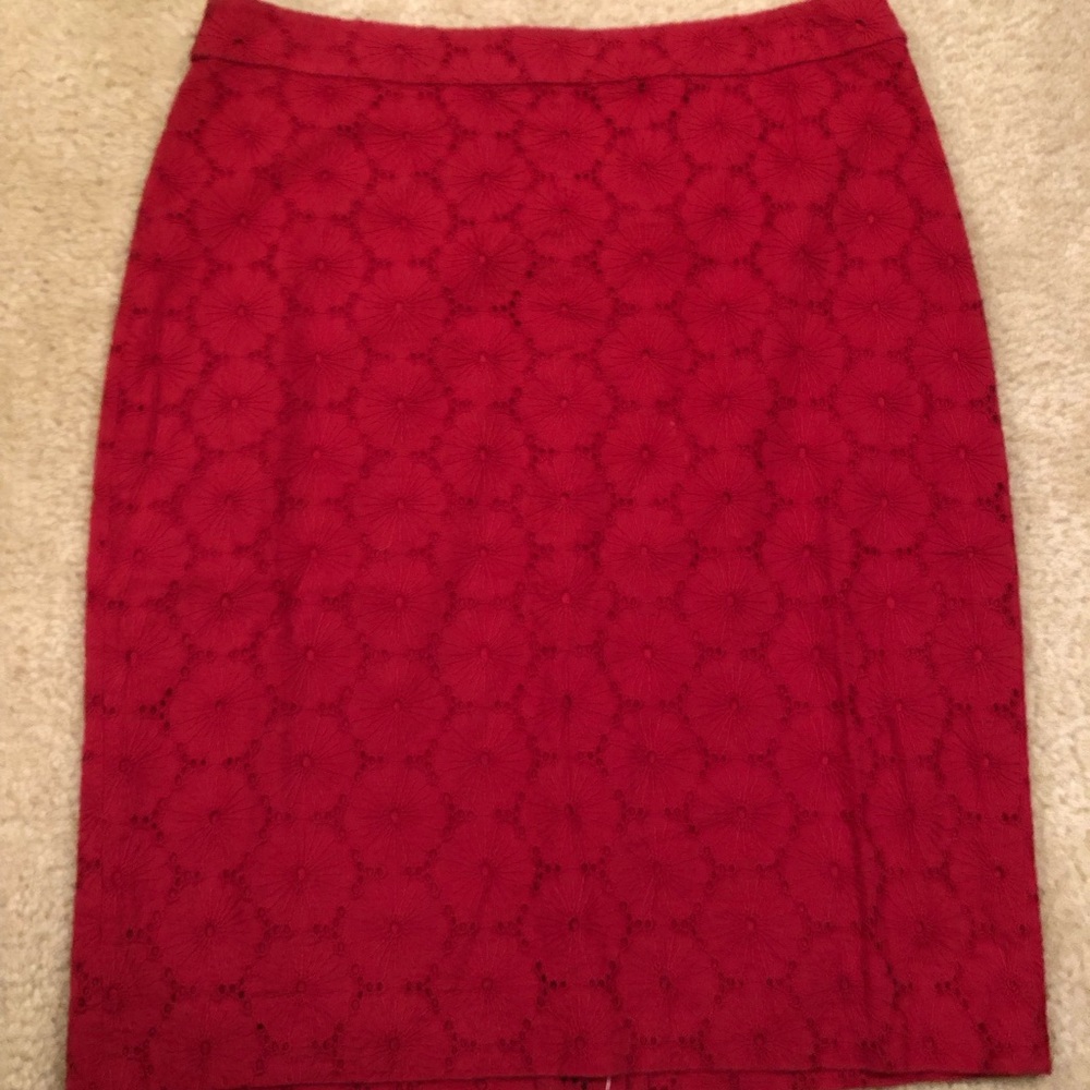 NWT J. Crew Factory Red Eyelet Pencil Skirt Size 4